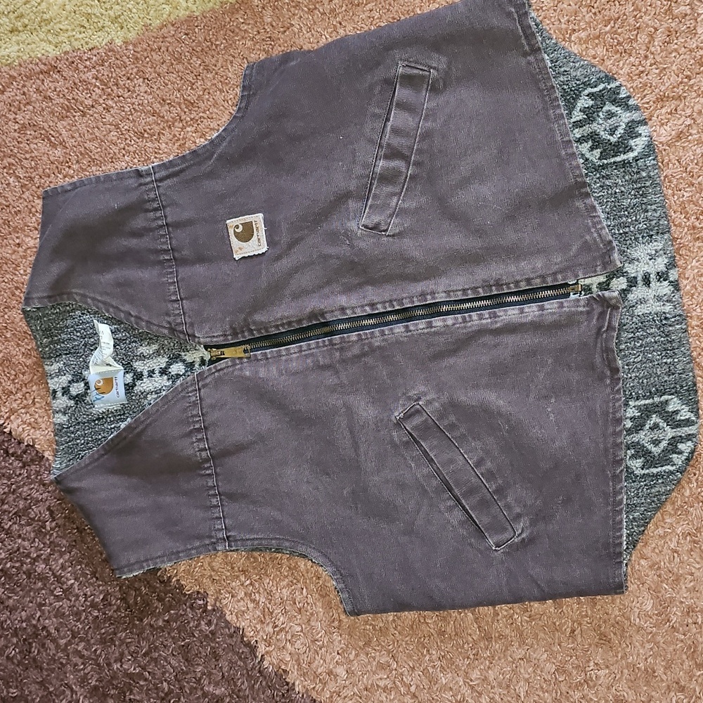 Vintage 90s Carhartt Jacket Mens Large Denim Vest Aztec Fleece Tundra VP173 RARE